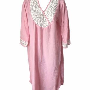 Vintage Pink Nightgown M Approx Floral Trim Soft Sleepwear